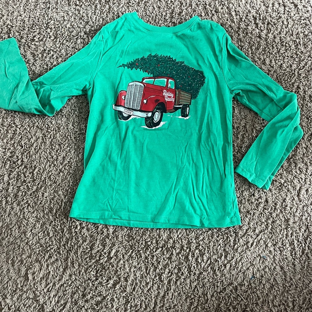 Kids Cat & Jack Teal Long Sleeve Shirt with Red Truck Design